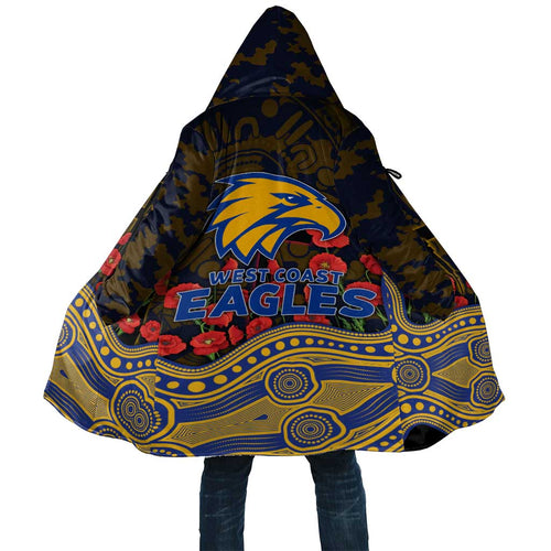 West Coast Eagles ANZAC Day Cloak Indigenous Dot Art with Poppy Flower Tribute