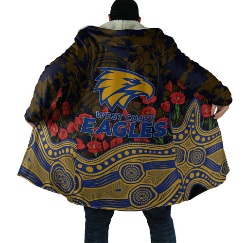 West Coast Eagles ANZAC Day Cloak Indigenous Dot Art with Poppy Flower Tribute