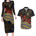 West Coast Eagles ANZAC Day Couples Matching Long Sleeve Bodycon Dress and Hawaiian Shirt Indigenous Dot Art with Poppy Flower Tribute