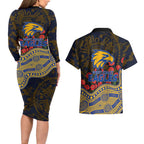 West Coast Eagles ANZAC Day Couples Matching Long Sleeve Bodycon Dress and Hawaiian Shirt Indigenous Dot Art with Poppy Flower Tribute