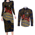West Coast Eagles ANZAC Day Couples Matching Long Sleeve Bodycon Dress and Long Sleeve Button Shirt Indigenous Dot Art with Poppy Flower Tribute