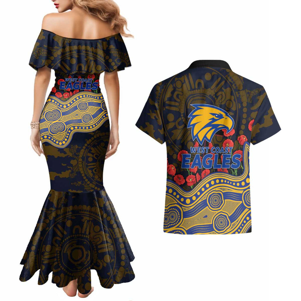 West Coast Eagles ANZAC Day Couples Matching Mermaid Dress and Hawaiian Shirt Indigenous Dot Art with Poppy Flower Tribute