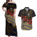 West Coast Eagles ANZAC Day Couples Matching Off Shoulder Maxi Dress and Hawaiian Shirt Indigenous Dot Art with Poppy Flower Tribute