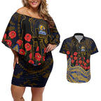 West Coast Eagles ANZAC Day Couples Matching Off Shoulder Short Dress and Hawaiian Shirt Indigenous Dot Art with Poppy Flower Tribute