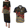 West Coast Eagles ANZAC Day Couples Matching Puletasi and Hawaiian Shirt Indigenous Dot Art with Poppy Flower Tribute