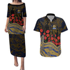 West Coast Eagles ANZAC Day Couples Matching Puletasi and Hawaiian Shirt Indigenous Dot Art with Poppy Flower Tribute