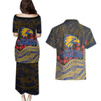 West Coast Eagles ANZAC Day Couples Matching Puletasi and Hawaiian Shirt Indigenous Dot Art with Poppy Flower Tribute