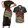 West Coast Eagles ANZAC Day Couples Matching Short Sleeve Bodycon Dress and Hawaiian Shirt Indigenous Dot Art with Poppy Flower Tribute