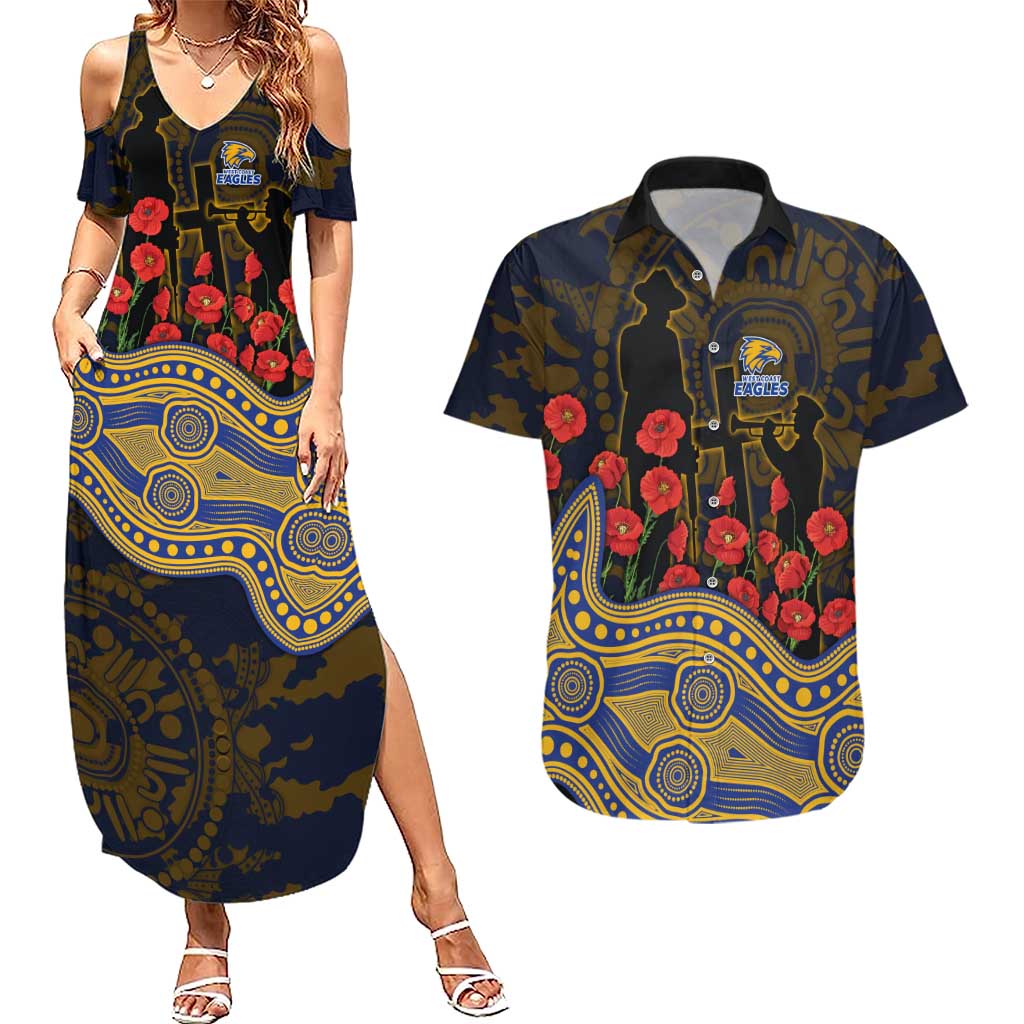 West Coast Eagles ANZAC Day Couples Matching Summer Maxi Dress and Hawaiian Shirt Indigenous Dot Art with Poppy Flower Tribute