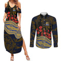 West Coast Eagles ANZAC Day Couples Matching Summer Maxi Dress and Long Sleeve Button Shirt Indigenous Dot Art with Poppy Flower Tribute
