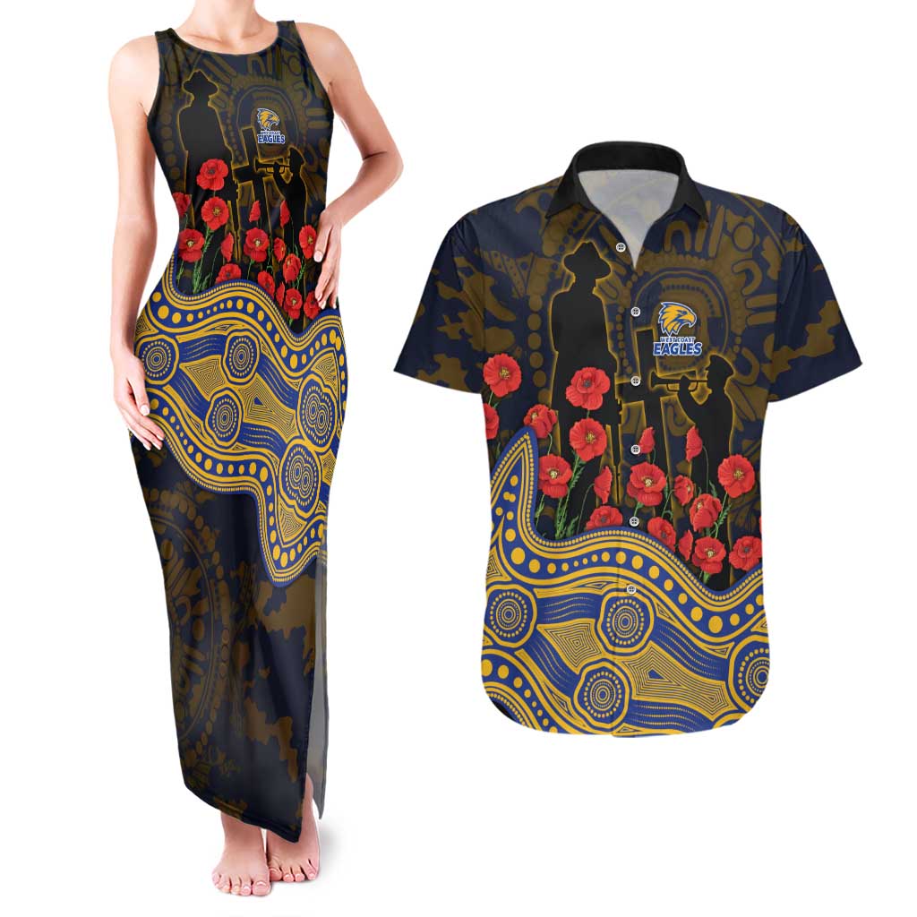 West Coast Eagles ANZAC Day Couples Matching Tank Maxi Dress and Hawaiian Shirt Indigenous Dot Art with Poppy Flower Tribute