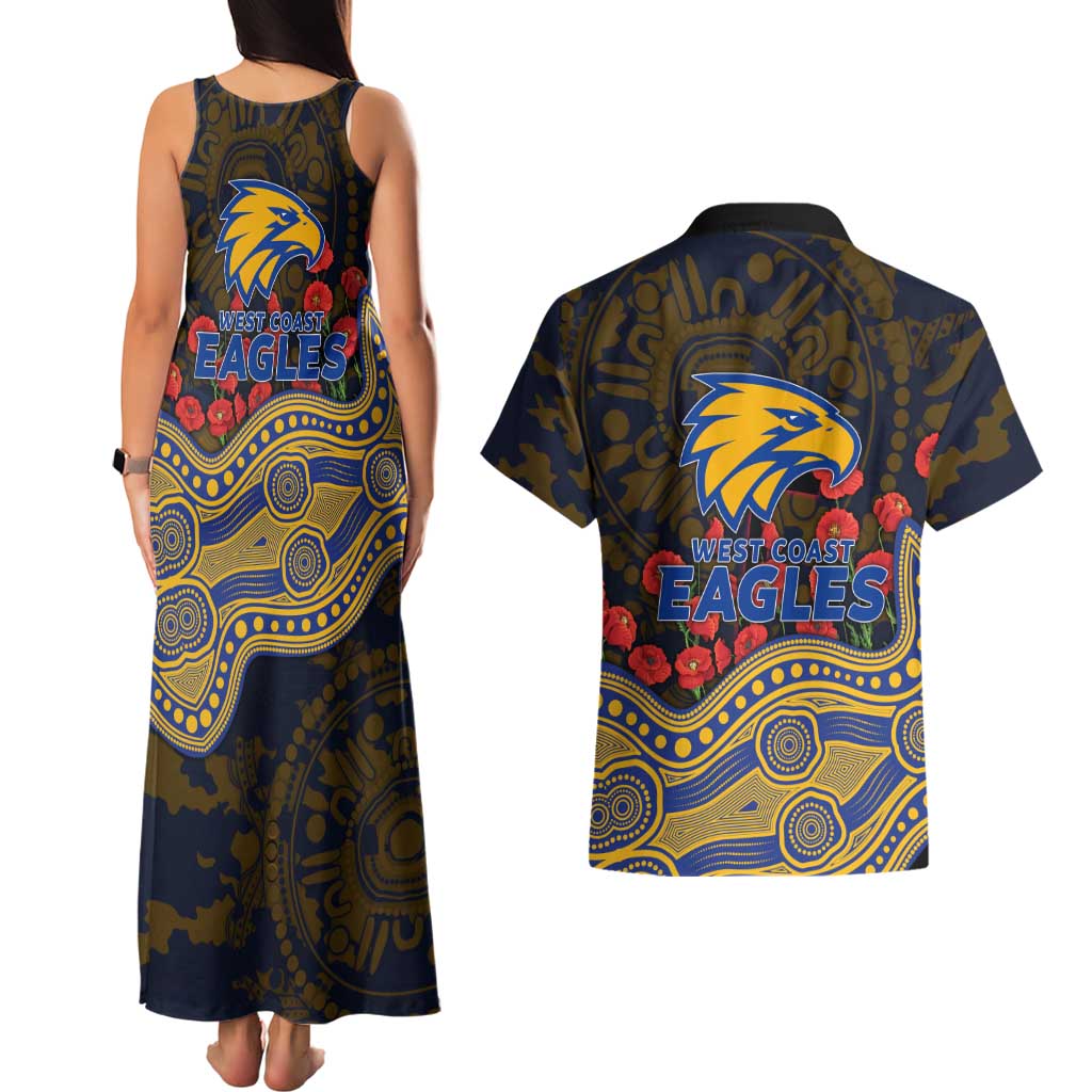 West Coast Eagles ANZAC Day Couples Matching Tank Maxi Dress and Hawaiian Shirt Indigenous Dot Art with Poppy Flower Tribute