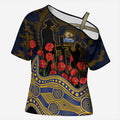 West Coast Eagles ANZAC Day Cross Shoulder Shirt Indigenous Dot Art with Poppy Flower Tribute