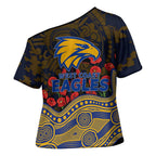 West Coast Eagles ANZAC Day Cross Shoulder Shirt Indigenous Dot Art with Poppy Flower Tribute