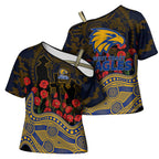 West Coast Eagles ANZAC Day Cross Shoulder Shirt Indigenous Dot Art with Poppy Flower Tribute