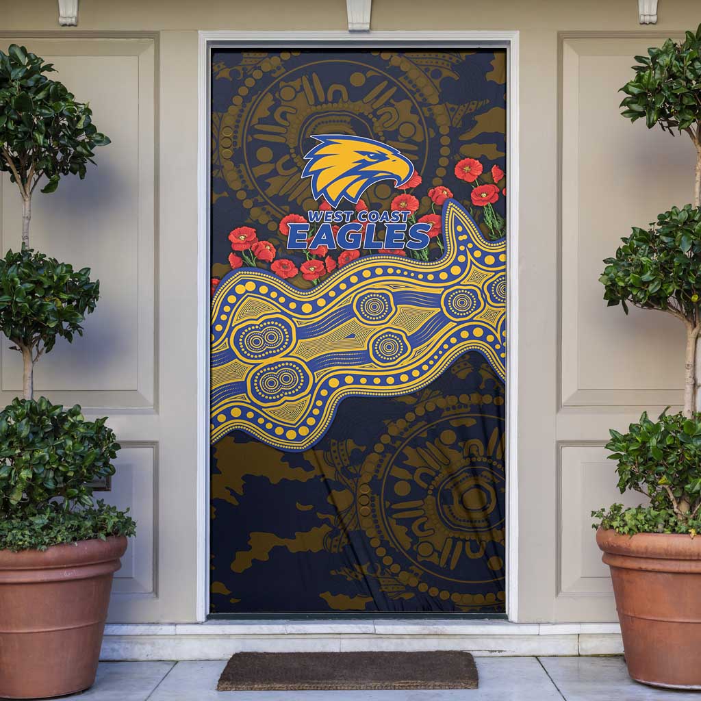 West Coast Eagles ANZAC Day Door Cover Indigenous Dot Art with Poppy Flower Tribute