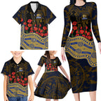 West Coast Eagles ANZAC Day Family Matching Long Sleeve Bodycon Dress and Hawaiian Shirt Indigenous Dot Art with Poppy Flower Tribute