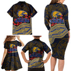 West Coast Eagles ANZAC Day Family Matching Long Sleeve Bodycon Dress and Hawaiian Shirt Indigenous Dot Art with Poppy Flower Tribute