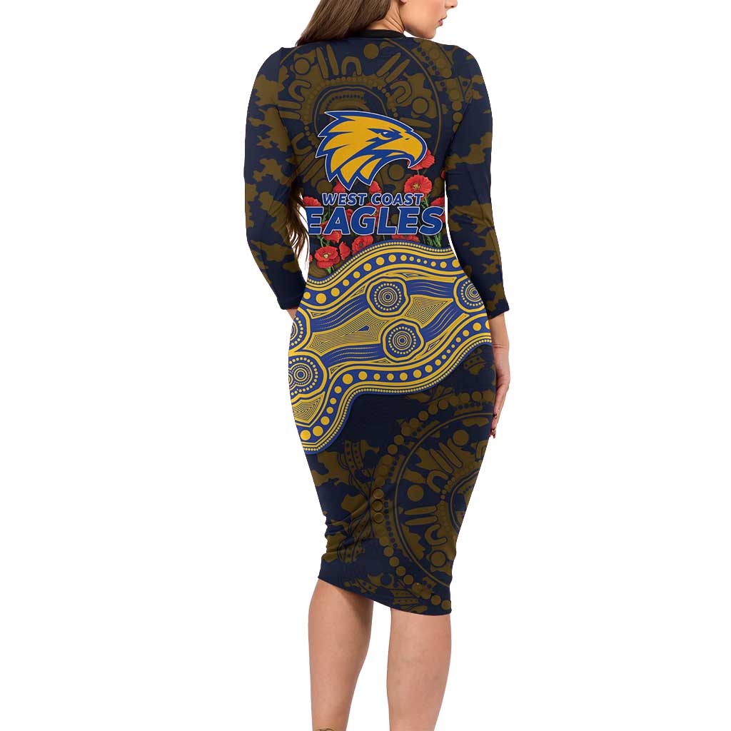 West Coast Eagles ANZAC Day Family Matching Long Sleeve Bodycon Dress and Hawaiian Shirt Indigenous Dot Art with Poppy Flower Tribute