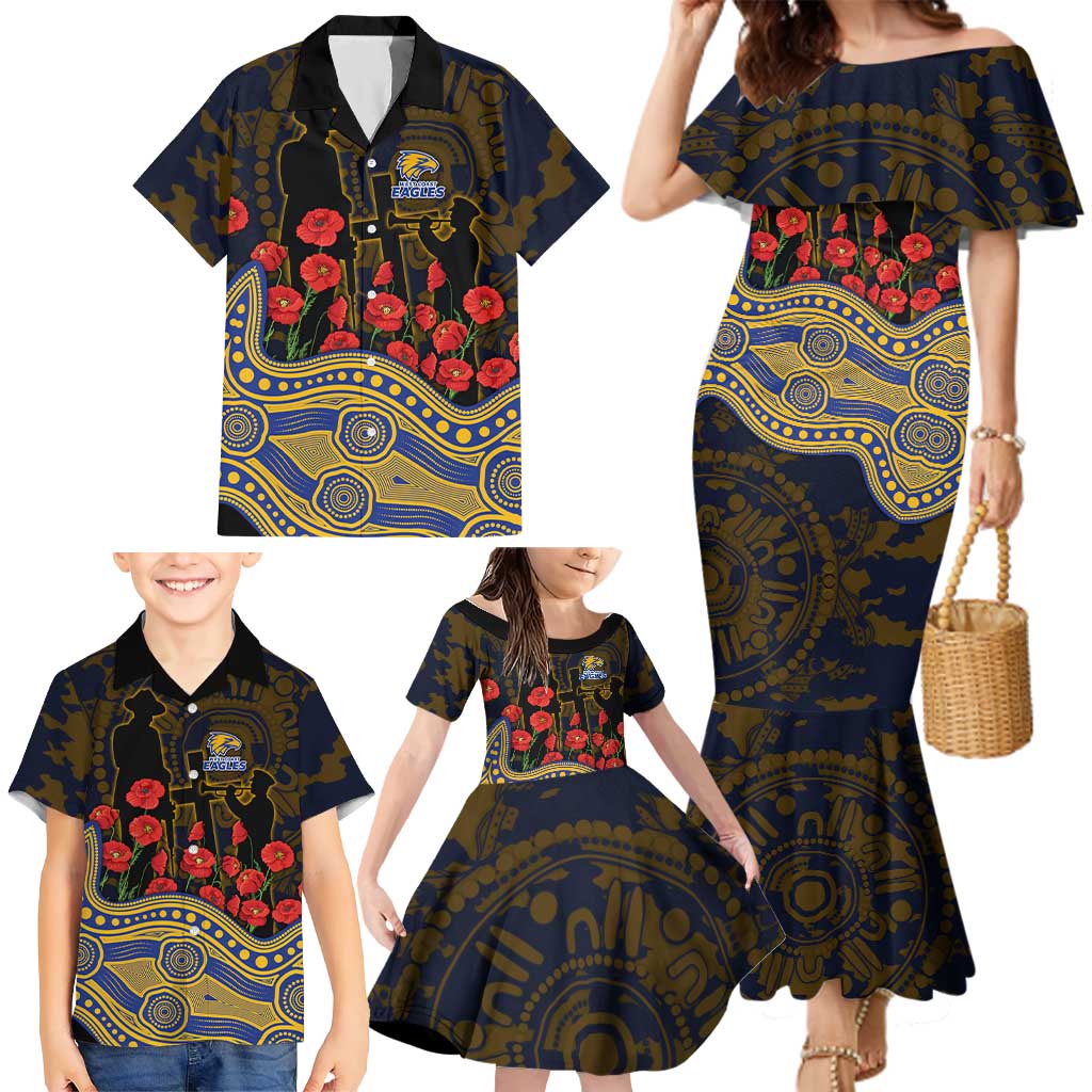 West Coast Eagles ANZAC Day Family Matching Mermaid Dress and Hawaiian Shirt Indigenous Dot Art with Poppy Flower Tribute