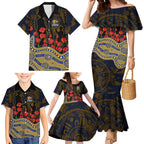 West Coast Eagles ANZAC Day Family Matching Mermaid Dress and Hawaiian Shirt Indigenous Dot Art with Poppy Flower Tribute
