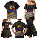 West Coast Eagles ANZAC Day Family Matching Mermaid Dress and Hawaiian Shirt Indigenous Dot Art with Poppy Flower Tribute