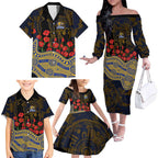 West Coast Eagles ANZAC Day Family Matching Off The Shoulder Long Sleeve Dress and Hawaiian Shirt Indigenous Dot Art with Poppy Flower Tribute