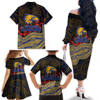 West Coast Eagles ANZAC Day Family Matching Off The Shoulder Long Sleeve Dress and Hawaiian Shirt Indigenous Dot Art with Poppy Flower Tribute
