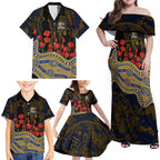 West Coast Eagles ANZAC Day Family Matching Off Shoulder Maxi Dress and Hawaiian Shirt Indigenous Dot Art with Poppy Flower Tribute