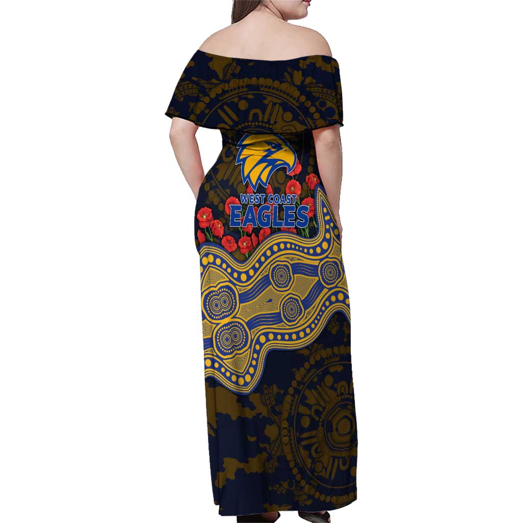 West Coast Eagles ANZAC Day Family Matching Off Shoulder Maxi Dress and Hawaiian Shirt Indigenous Dot Art with Poppy Flower Tribute