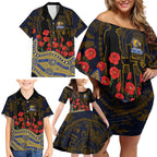 West Coast Eagles ANZAC Day Family Matching Off Shoulder Short Dress and Hawaiian Shirt Indigenous Dot Art with Poppy Flower Tribute