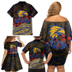 West Coast Eagles ANZAC Day Family Matching Off Shoulder Short Dress and Hawaiian Shirt Indigenous Dot Art with Poppy Flower Tribute