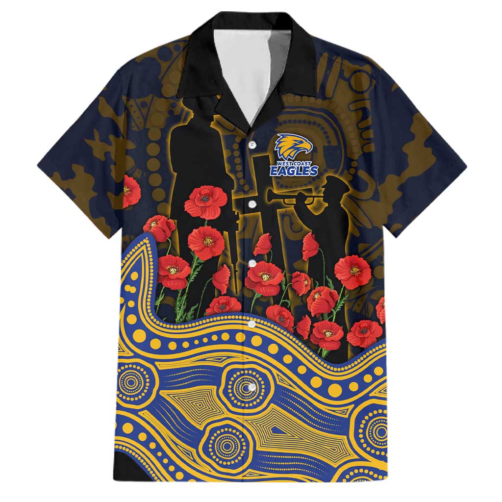 West Coast Eagles ANZAC Day Family Matching Off Shoulder Short Dress and Hawaiian Shirt Indigenous Dot Art with Poppy Flower Tribute