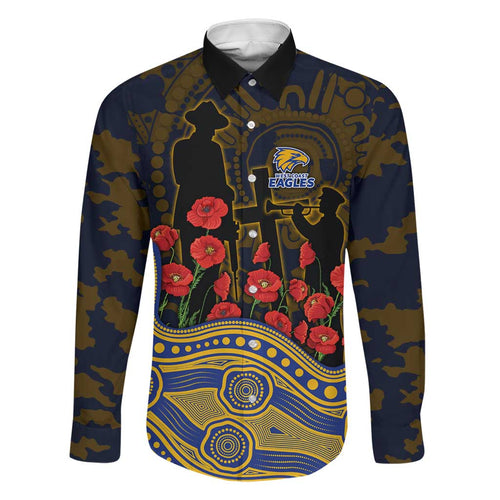 West Coast Eagles ANZAC Day Family Matching Off Shoulder Short Dress and Hawaiian Shirt Indigenous Dot Art with Poppy Flower Tribute