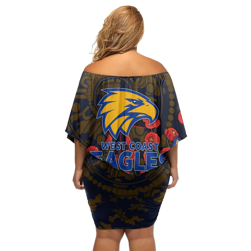 West Coast Eagles ANZAC Day Family Matching Off Shoulder Short Dress and Hawaiian Shirt Indigenous Dot Art with Poppy Flower Tribute