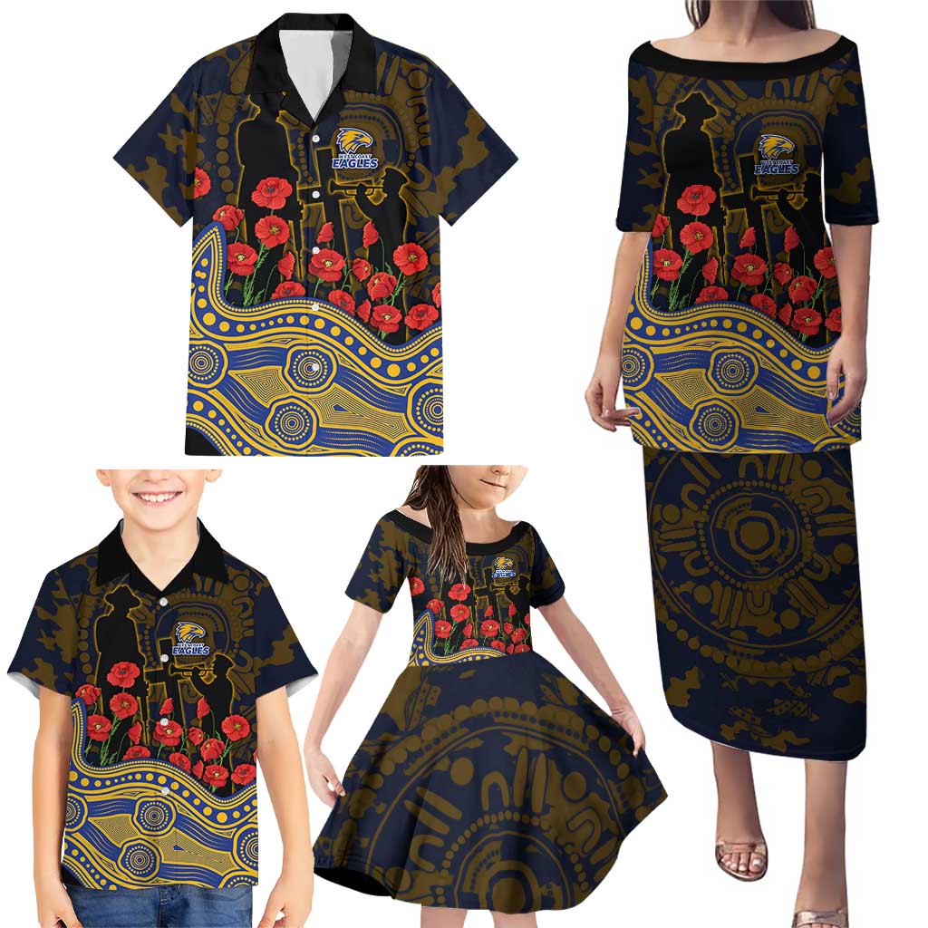 West Coast Eagles ANZAC Day Family Matching Puletasi and Hawaiian Shirt Indigenous Dot Art with Poppy Flower Tribute