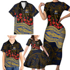 West Coast Eagles ANZAC Day Family Matching Short Sleeve Bodycon Dress and Hawaiian Shirt Indigenous Dot Art with Poppy Flower Tribute