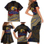 West Coast Eagles ANZAC Day Family Matching Short Sleeve Bodycon Dress and Hawaiian Shirt Indigenous Dot Art with Poppy Flower Tribute