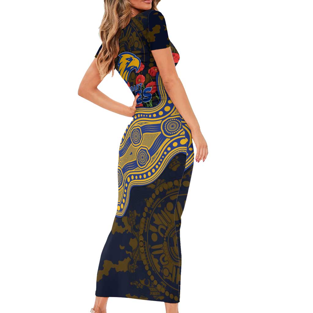 West Coast Eagles ANZAC Day Family Matching Short Sleeve Bodycon Dress and Hawaiian Shirt Indigenous Dot Art with Poppy Flower Tribute