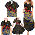 West Coast Eagles ANZAC Day Family Matching Summer Maxi Dress and Hawaiian Shirt Indigenous Dot Art with Poppy Flower Tribute