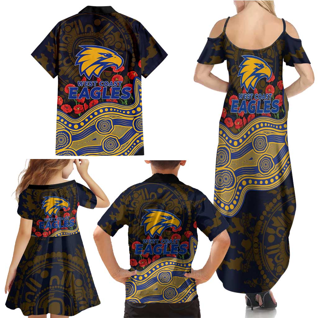 West Coast Eagles ANZAC Day Family Matching Summer Maxi Dress and Hawaiian Shirt Indigenous Dot Art with Poppy Flower Tribute
