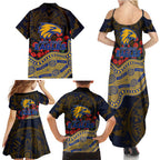 West Coast Eagles ANZAC Day Family Matching Summer Maxi Dress and Hawaiian Shirt Indigenous Dot Art with Poppy Flower Tribute
