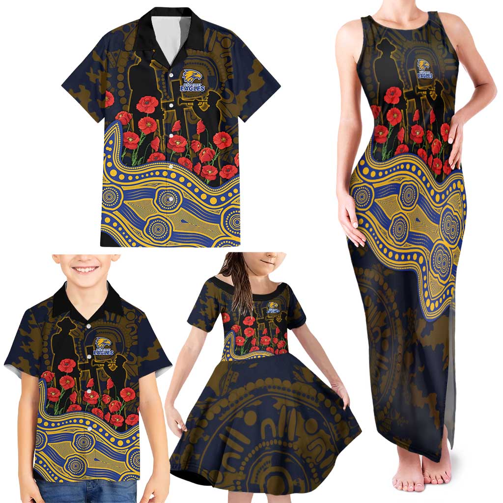 West Coast Eagles ANZAC Day Family Matching Tank Maxi Dress and Hawaiian Shirt Indigenous Dot Art with Poppy Flower Tribute