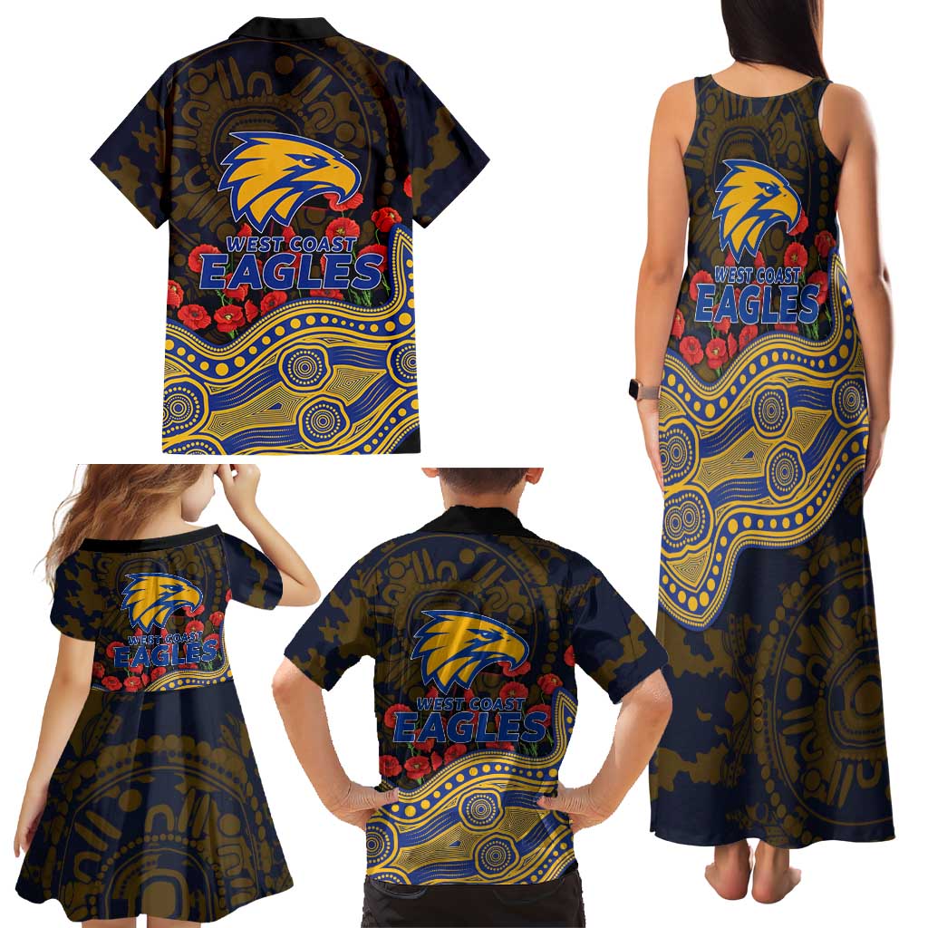 West Coast Eagles ANZAC Day Family Matching Tank Maxi Dress and Hawaiian Shirt Indigenous Dot Art with Poppy Flower Tribute