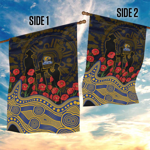 West Coast Eagles ANZAC Day Garden Flag Indigenous Dot Art with Poppy Flower Tribute