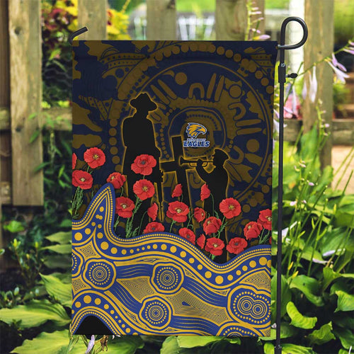 West Coast Eagles ANZAC Day Garden Flag Indigenous Dot Art with Poppy Flower Tribute