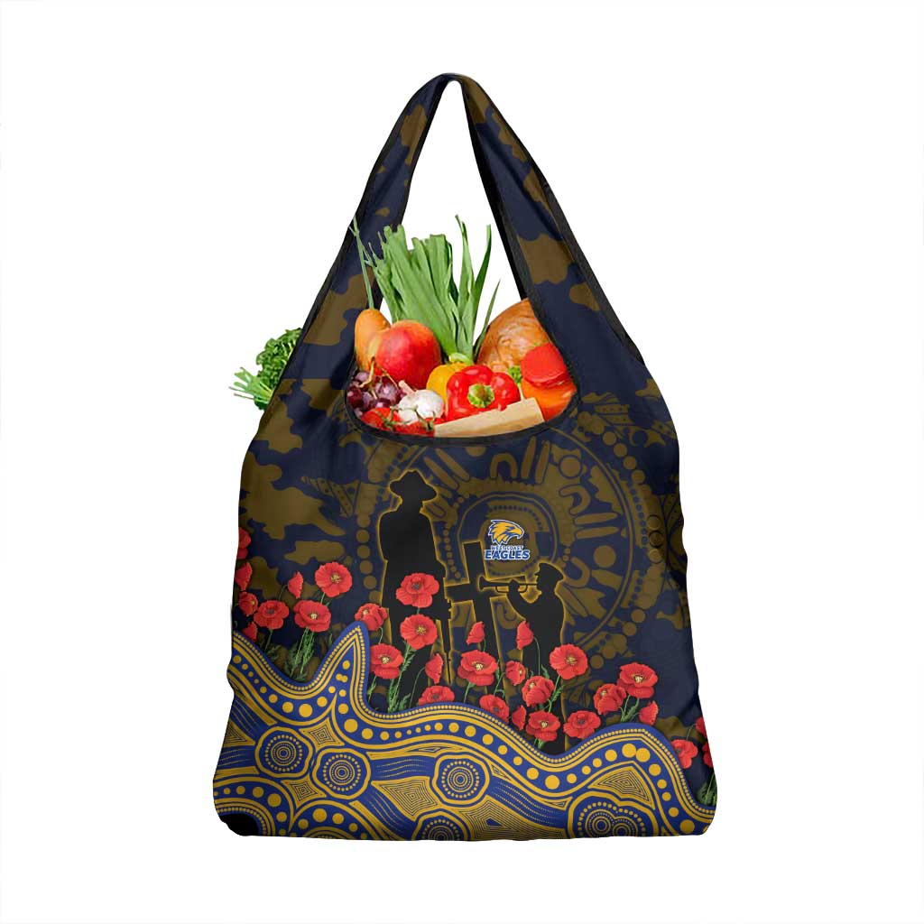 West Coast Eagles ANZAC Day Grocery Bag Indigenous Dot Art with Poppy Flower Tribute