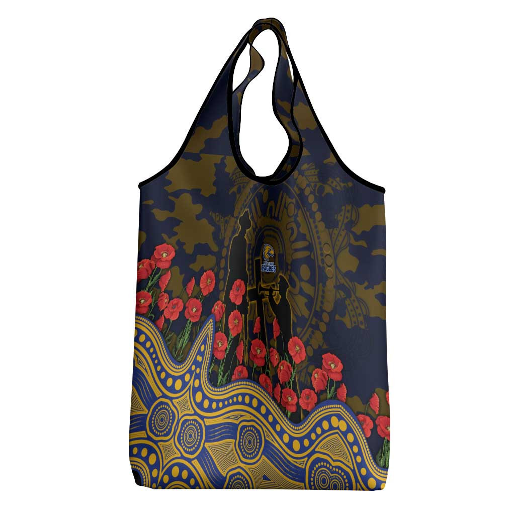 West Coast Eagles ANZAC Day Grocery Bag Indigenous Dot Art with Poppy Flower Tribute