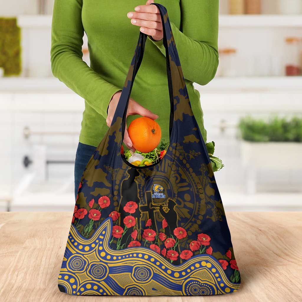West Coast Eagles ANZAC Day Grocery Bag Indigenous Dot Art with Poppy Flower Tribute