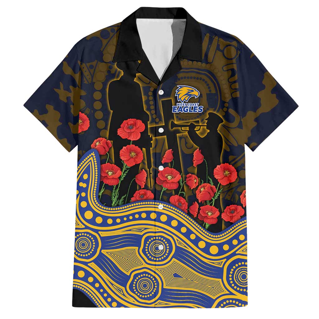 West Coast Eagles ANZAC Day Hawaiian Shirt Indigenous Dot Art with Poppy Flower Tribute